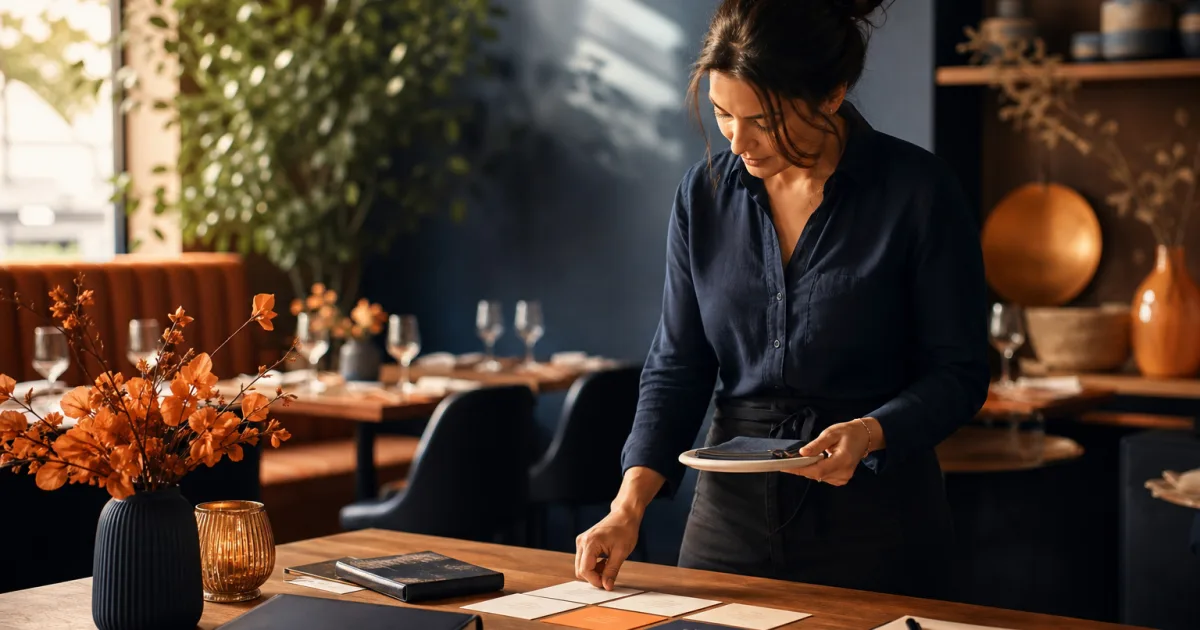 Restaurant manager reviewing reservations, table availability and menu changes before service