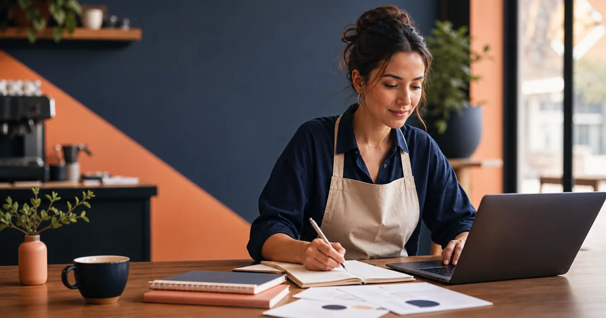 Small business owner mapping customer, scheduling, invoicing and checklist workflows
