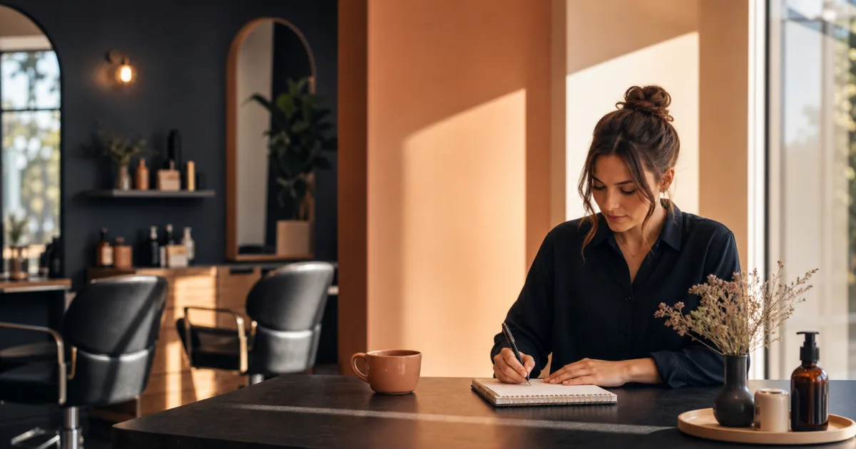 Independent service provider reviewing an appointment calendar and customer records